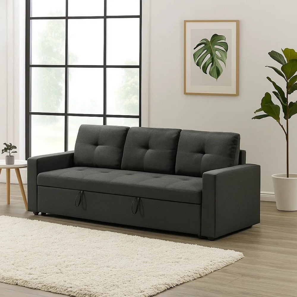 Biry Pull Out Sleeper Sofa Bed | Tufted Cushions | Dark Gray Fabric