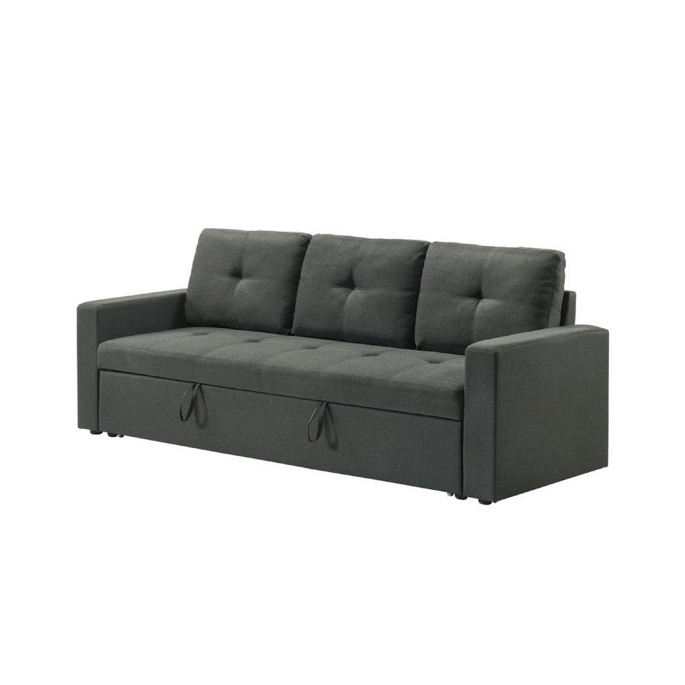 Biry Pull Out Sleeper Sofa Bed | Tufted Cushions | Dark Gray Fabric