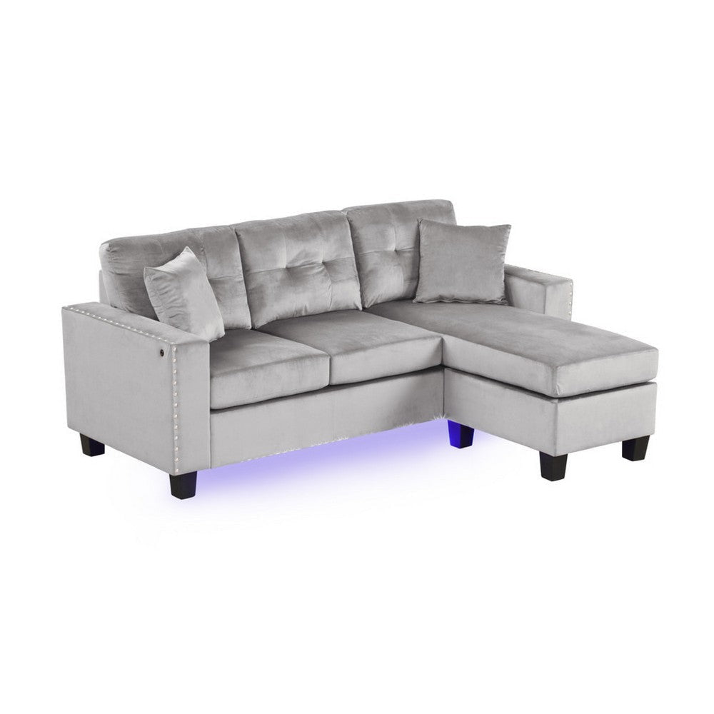 Renza 74’’ Reversible Sectional Sofa w Chaise | LED | USB | Gray Velvet BM334770