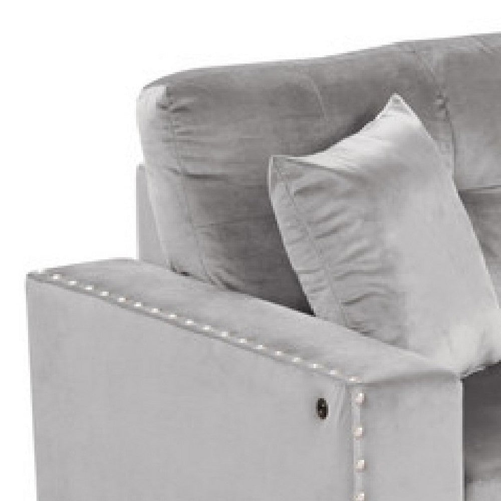 Renza 74’’ Reversible Sectional Sofa w Chaise | LED | USB | Gray Velvet BM334770