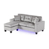 Renza 74" Reversible Sectional Sofa w Chaise | LED | USB | Gray Velvet
