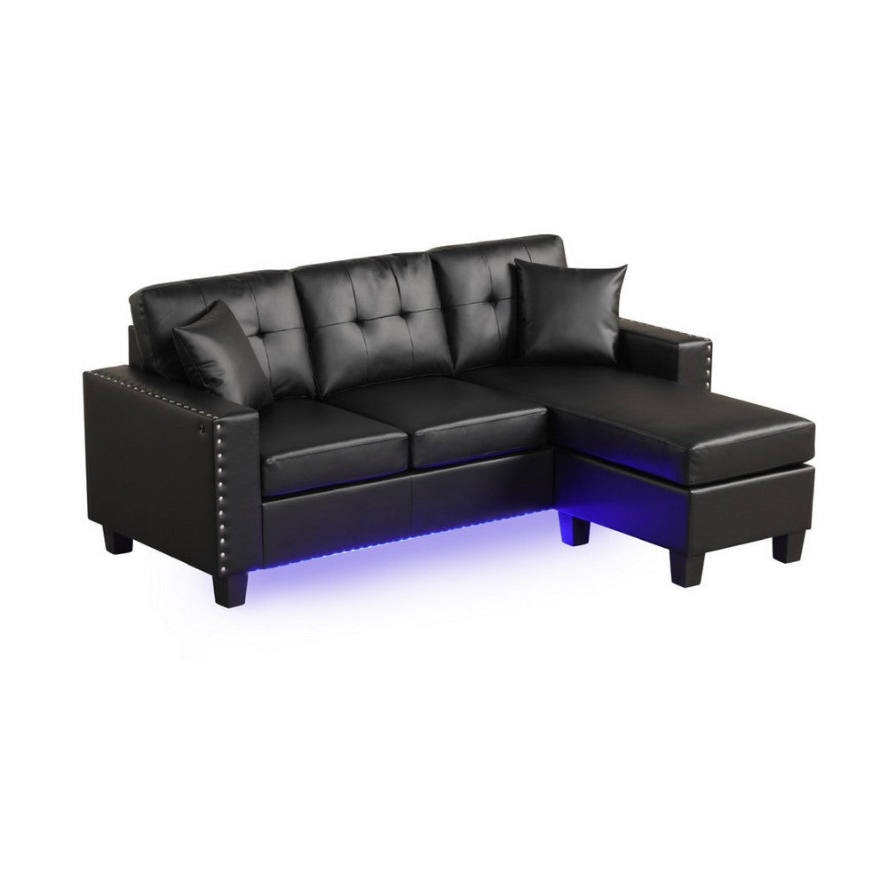 Renza Sectional Sofa Chaise with LED Lights | 2 Pillows | Black 74’’ BM334771
