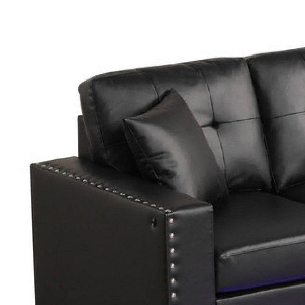 Renza Sectional Sofa Chaise with LED Lights | 2 Pillows | Black 74’’ BM334771