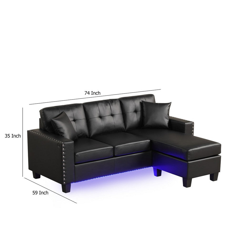 Renza Sectional Sofa Chaise with LED Lights | 2 Pillows | Black 74’’ BM334771