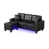 Renza Sectional Sofa Chaise with LED Lights | 2 Pillows | Black 74"