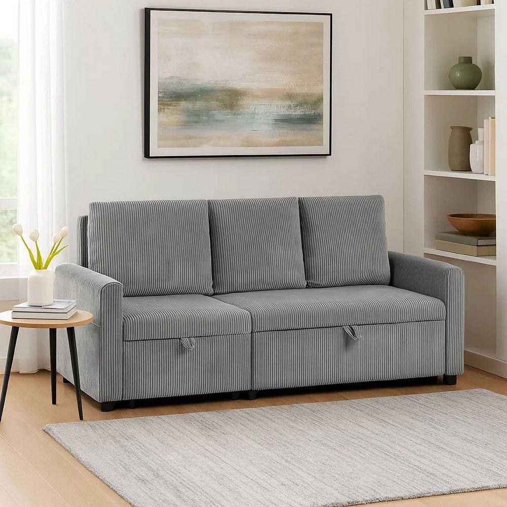 Swin Sofa w Pull Out Chaise and Storage | Gray Corduroy | 70"