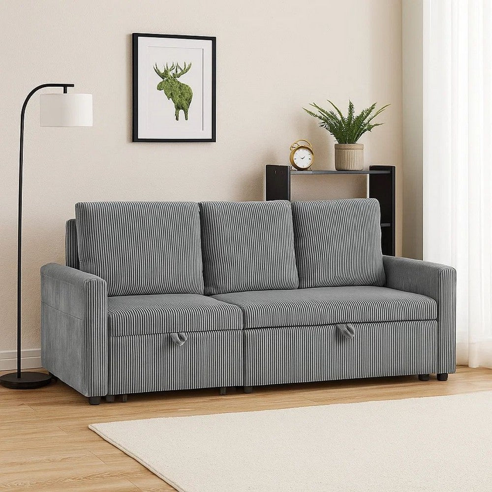 Swin Sofa w Pull Out Chaise and Storage | Gray Corduroy | 70"
