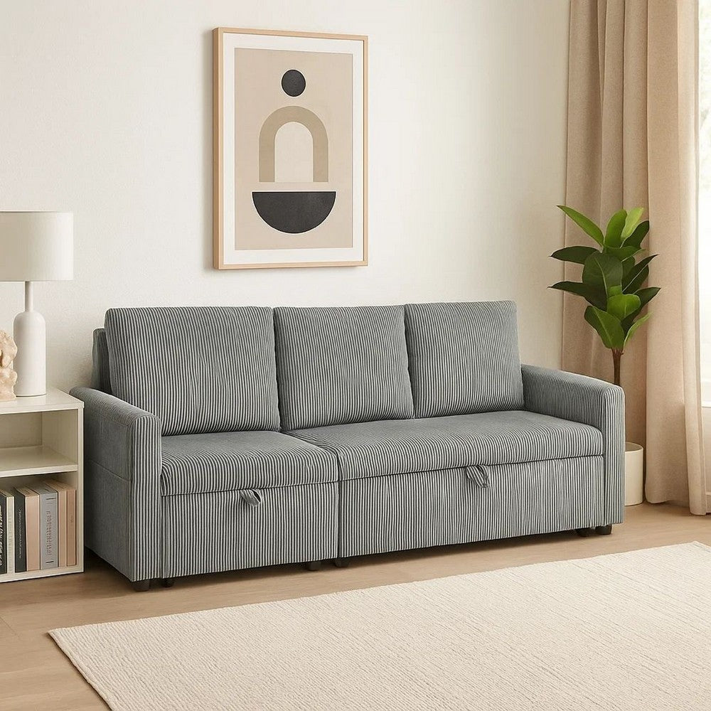 Swin Sofa w Pull Out Chaise and Storage | Gray Corduroy | 70"