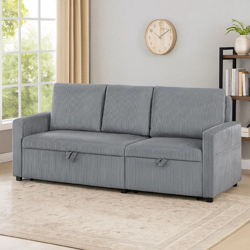 Swin Sofa w Pull Out Chaise and Storage | Gray Corduroy | 70"