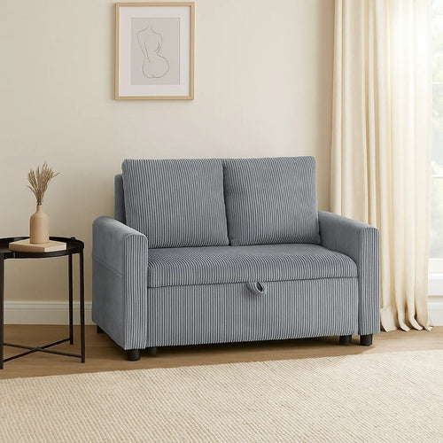 Swin Loveseat with Storage | Gray Corduroy | Soft Cushioned | 45"