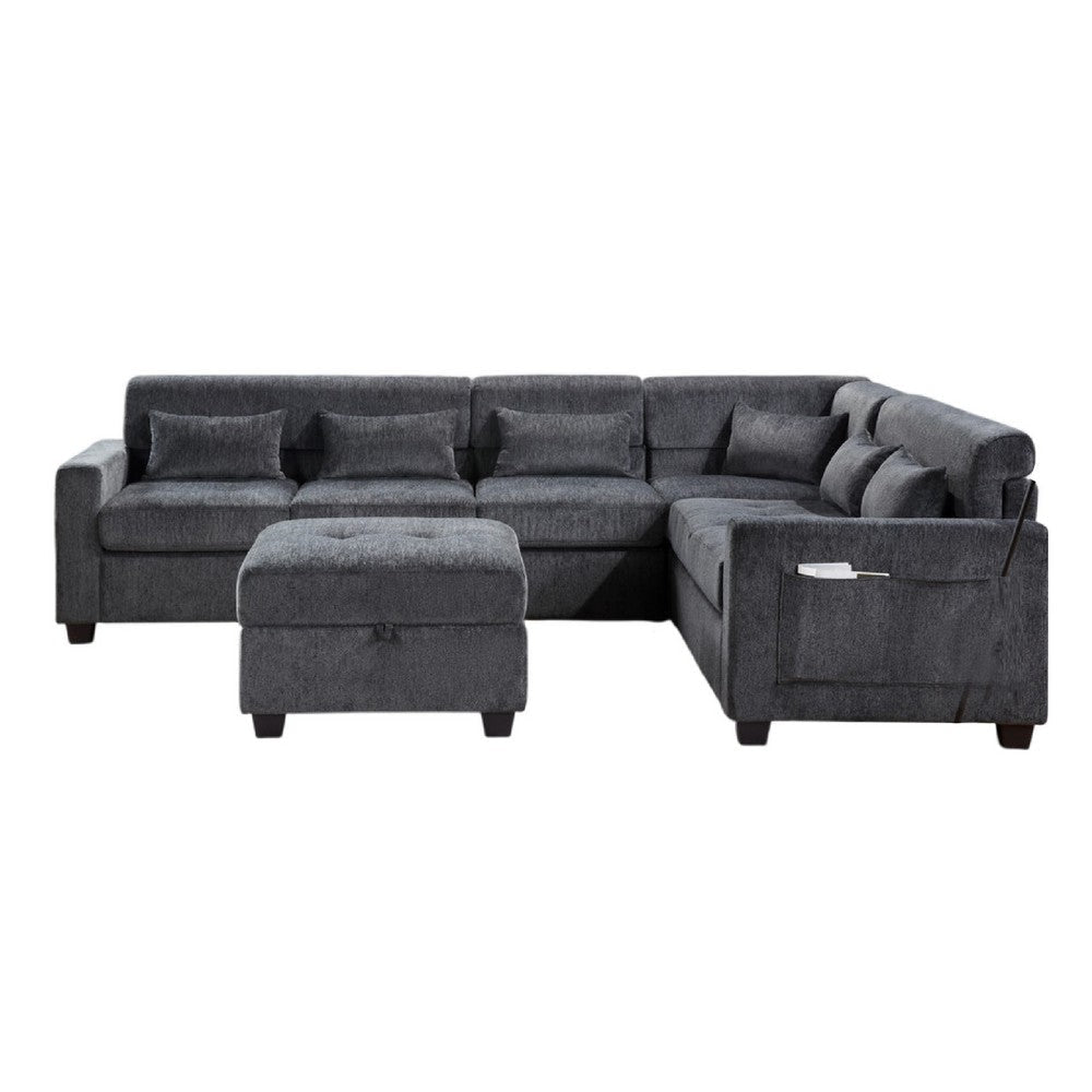 Reyna Sectional Sofa w Ottoman | Adjustable Back| Gray Chenille | 115’’ BM334775