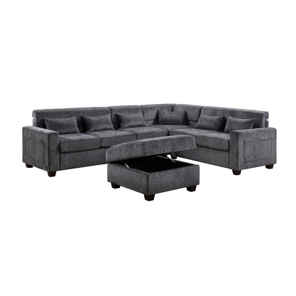 Reyna Sectional Sofa w Ottoman | Adjustable Back| Gray Chenille | 115’’ BM334775
