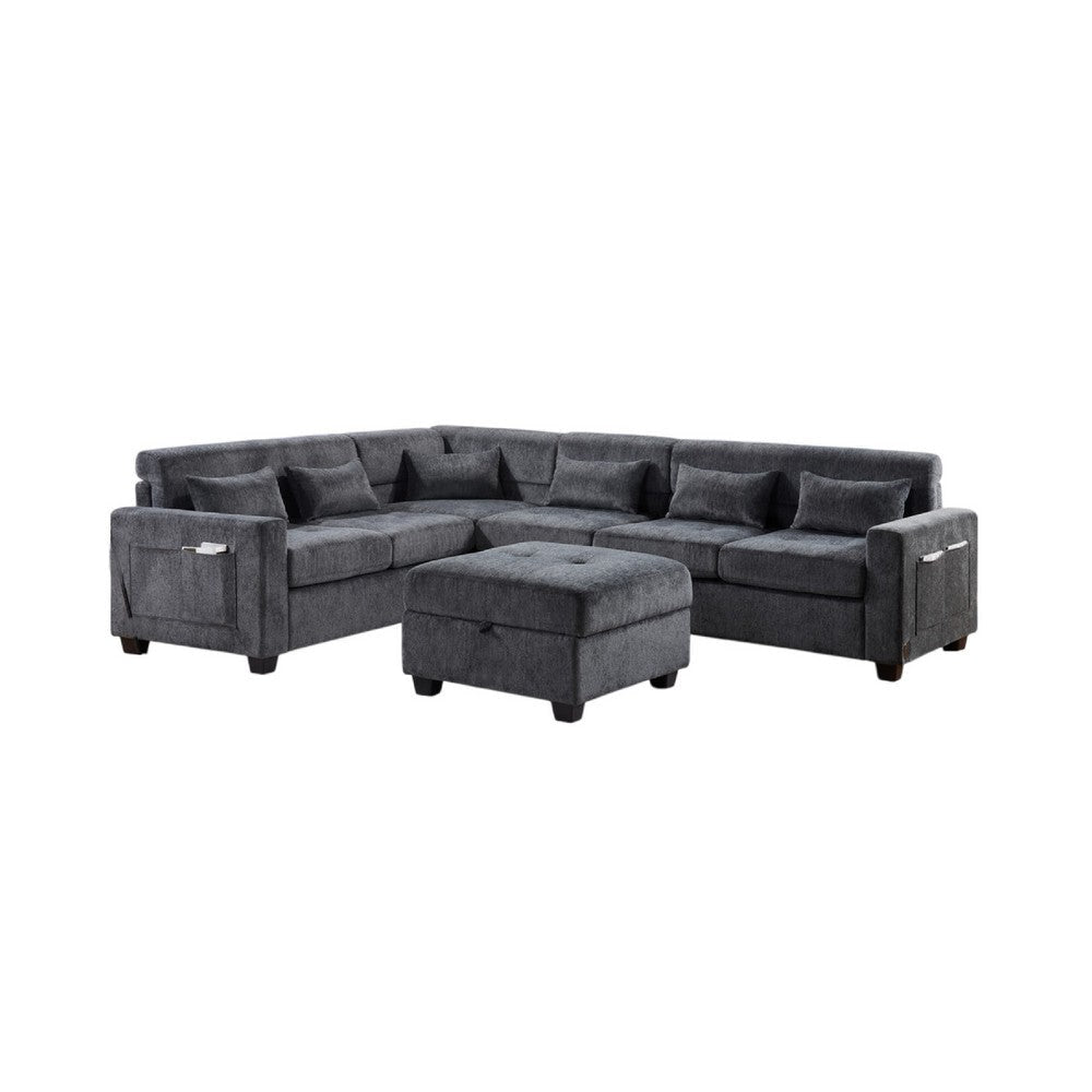 Reyna Sectional Sofa w Ottoman | Adjustable Back| Gray Chenille | 115’’ BM334775