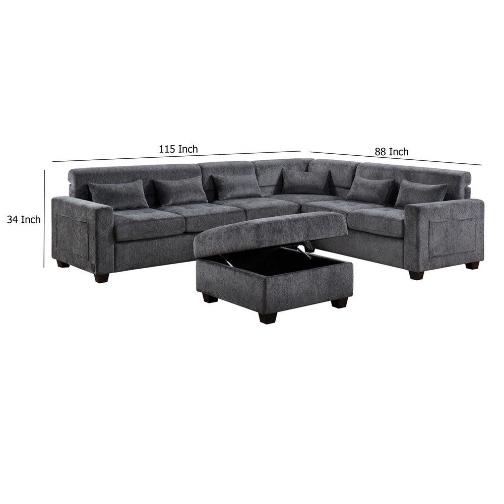 Reyna Sectional Sofa w Ottoman | Adjustable Back| Gray Chenille | 115’’ BM334775