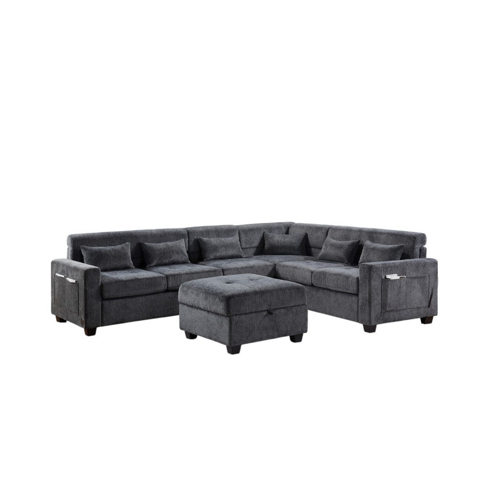 Reyna Sectional Sofa w Ottoman | Adjustable Back| Gray Chenille | 115"