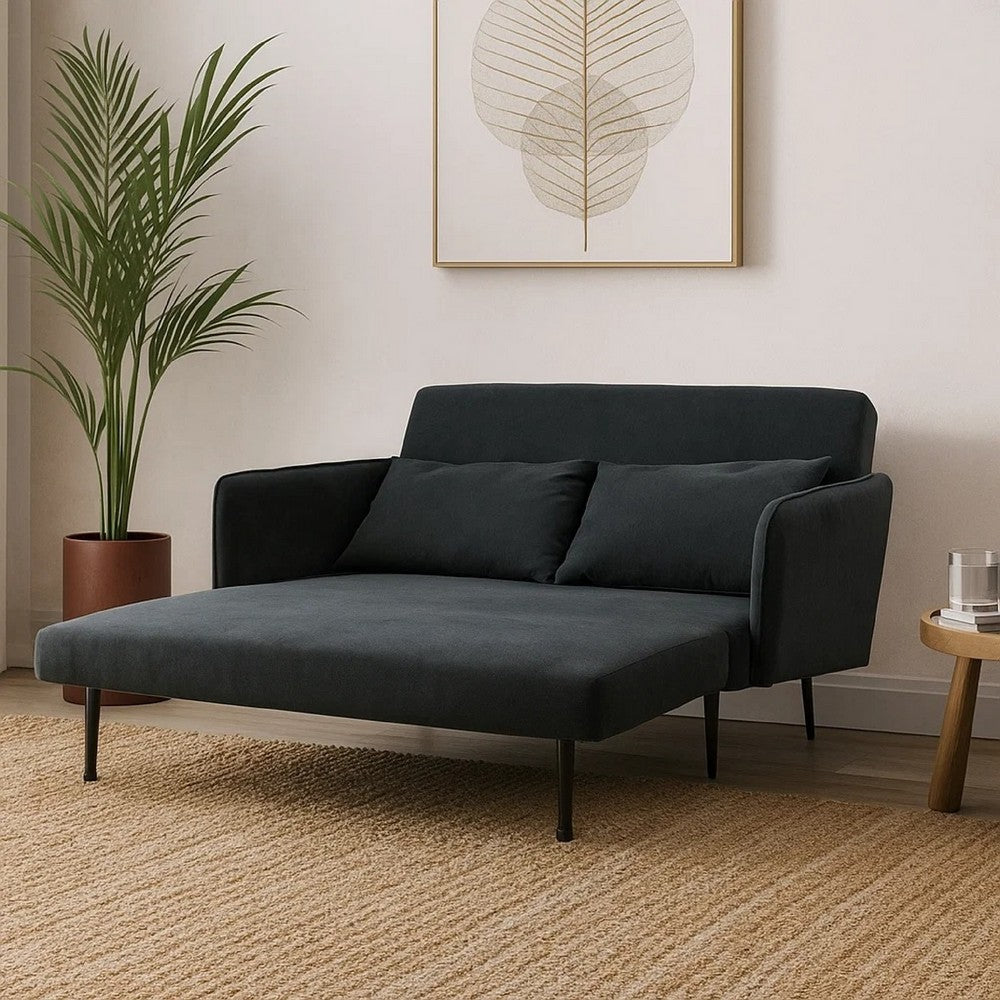 Linna Convertible Loveseat Sleeper | Modern Black | 2 Pillows | 61"