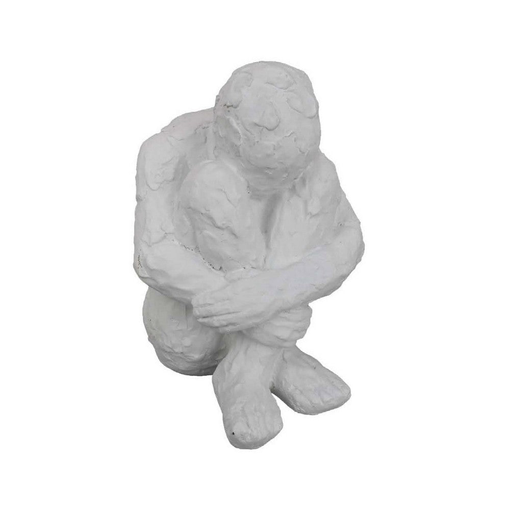 Roy Abstract Contemplative Man Figurine | White Resin Art 15"