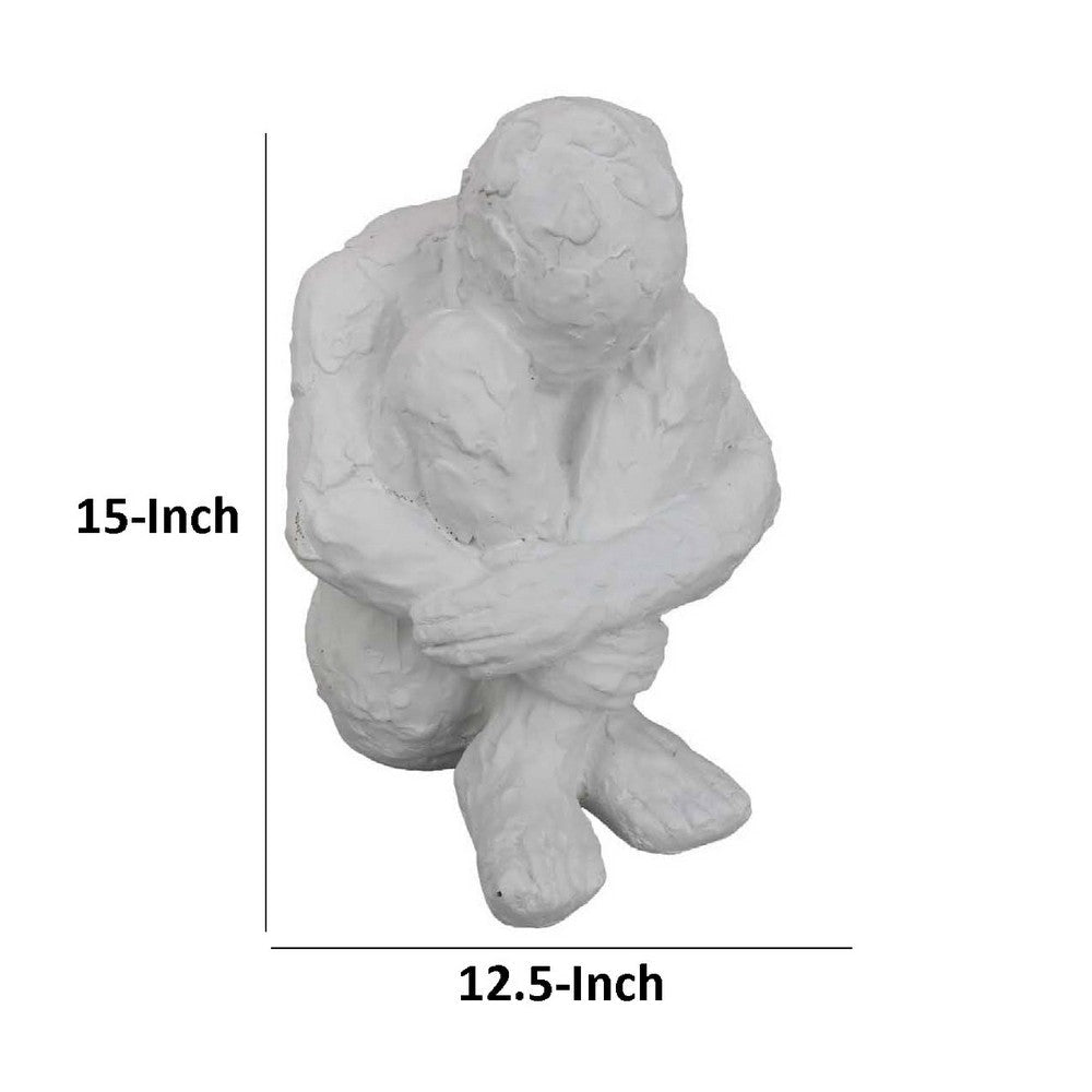 Roy Abstract Contemplative Man Figurine | White Resin Art 15’’
