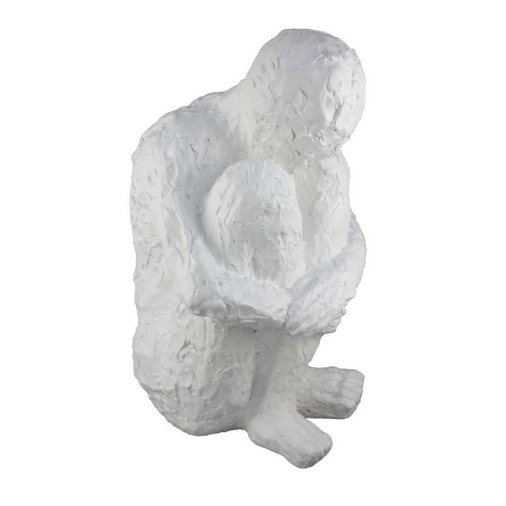 Roy Abstract Contemplative Man Figurine | White Resin Art | 27"