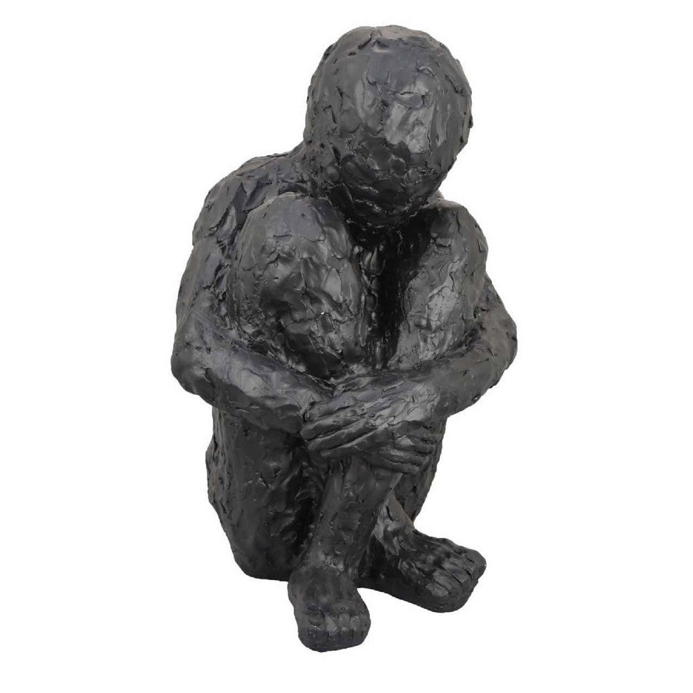 Roy Abstract Contemplative Man Figurine | Black Resin Art | 27"