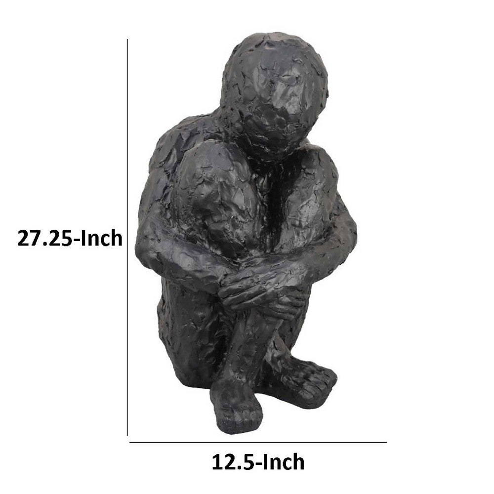 Roy Abstract Contemplative Man Figurine | Black Resin Art | 27’’
