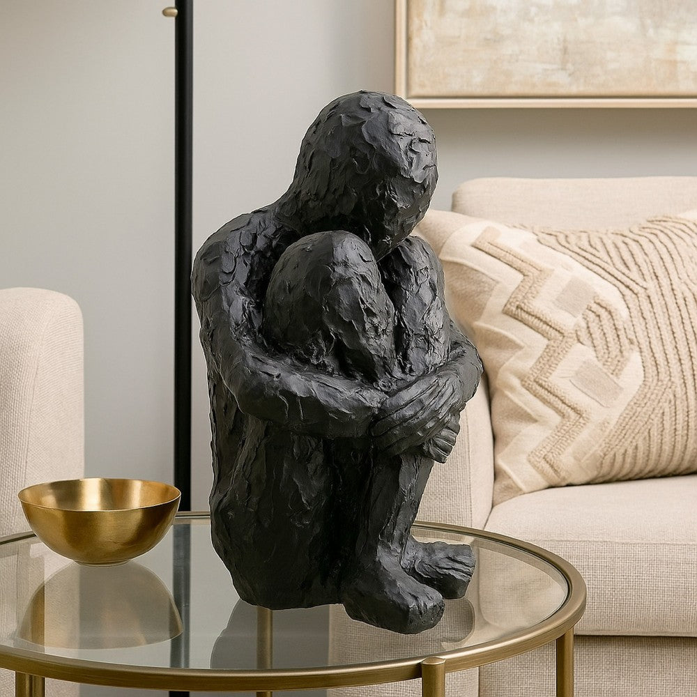 Roy Abstract Contemplative Man Figurine | Black Resin Art | 27"