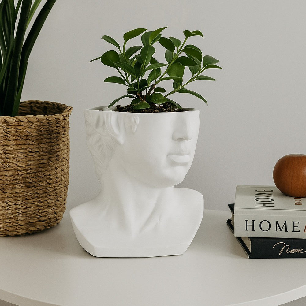 Kylz Decor Head Garden Planter | 23" | Wide Open Top | White Resin