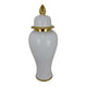 Risy Covered Jar | 34" | Gold Finial | White Curved Ceramic Base