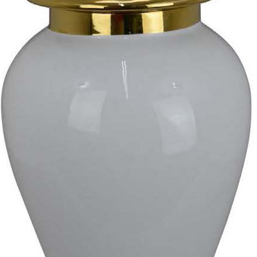 Risy Covered Jar | 24’’ | Gold Finial | White Curved Ceramic Base BM334809