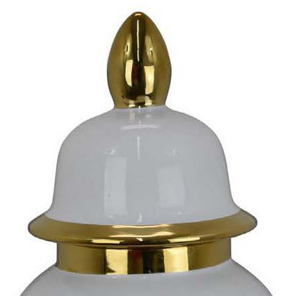 Risy Covered Jar | 24’’ | Gold Finial | White Curved Ceramic Base BM334809