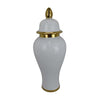 Risy Covered Jar | 24" | Gold Finial | White Curved Ceramic Base