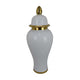 Risy Covered Jar | 24" | Gold Finial | White Curved Ceramic Base