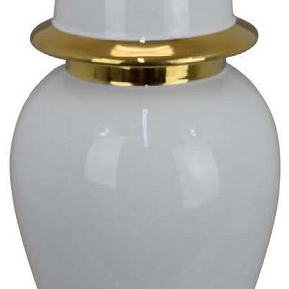 Risy Covered Jar | 17’’ | Gold Finial | White Curved Ceramic Base BM334810