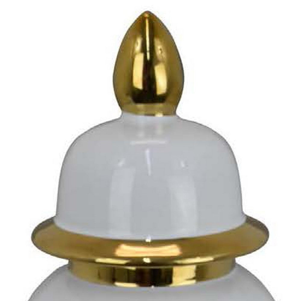 Risy Covered Jar | 17’’ | Gold Finial | White Curved Ceramic Base BM334810