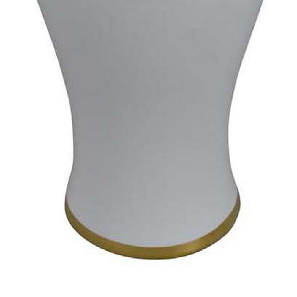 Risy Covered Jar | 17’’ | Gold Finial | White Curved Ceramic Base BM334810