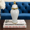 Risy Covered Jar | 17" | Gold Finial | White Curved Ceramic Base