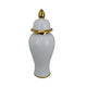 Risy Covered Jar | 17" | Gold Finial | White Curved Ceramic Base