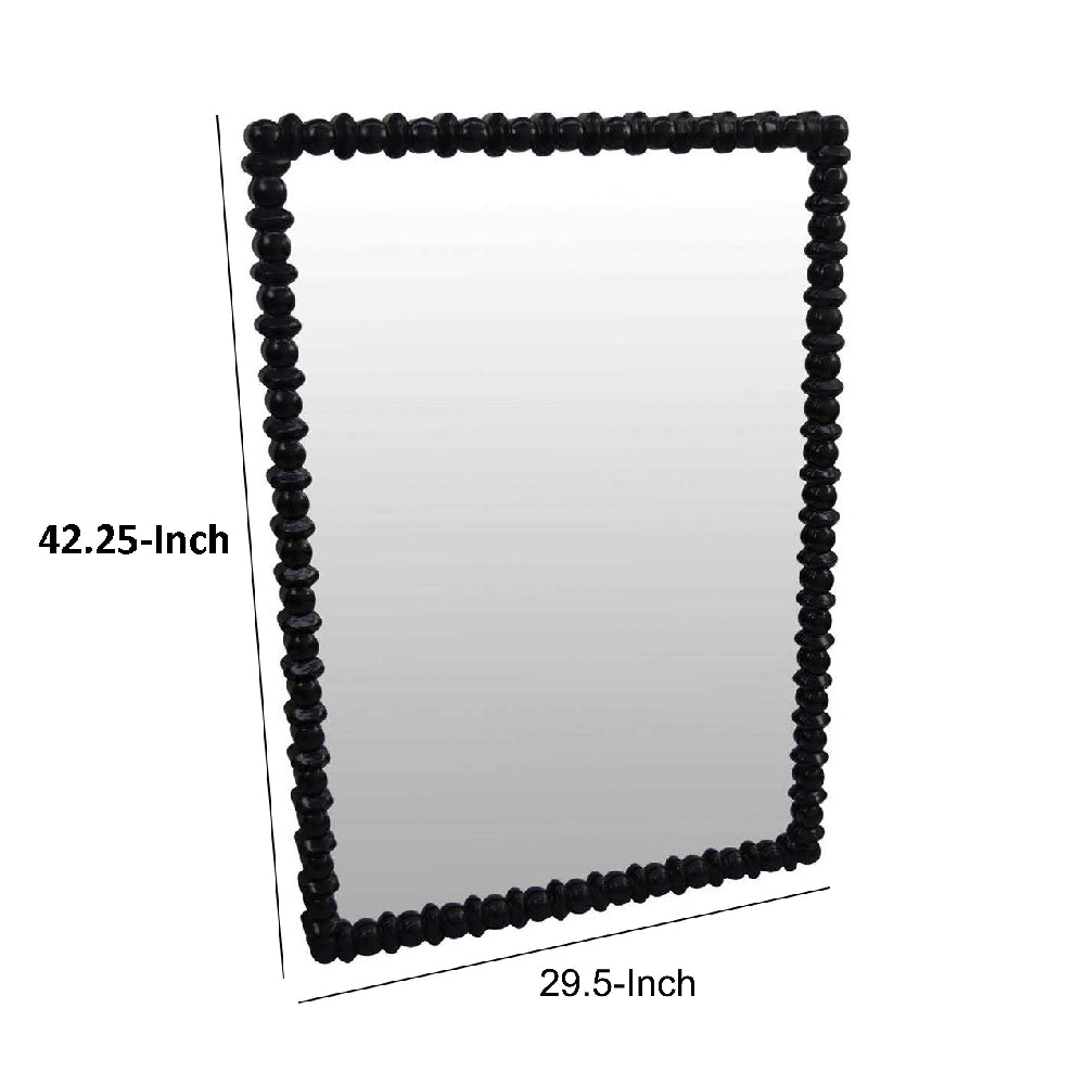 Perz Wall Mirror | 42" | Square Frame | Black Beaded Wood Frame