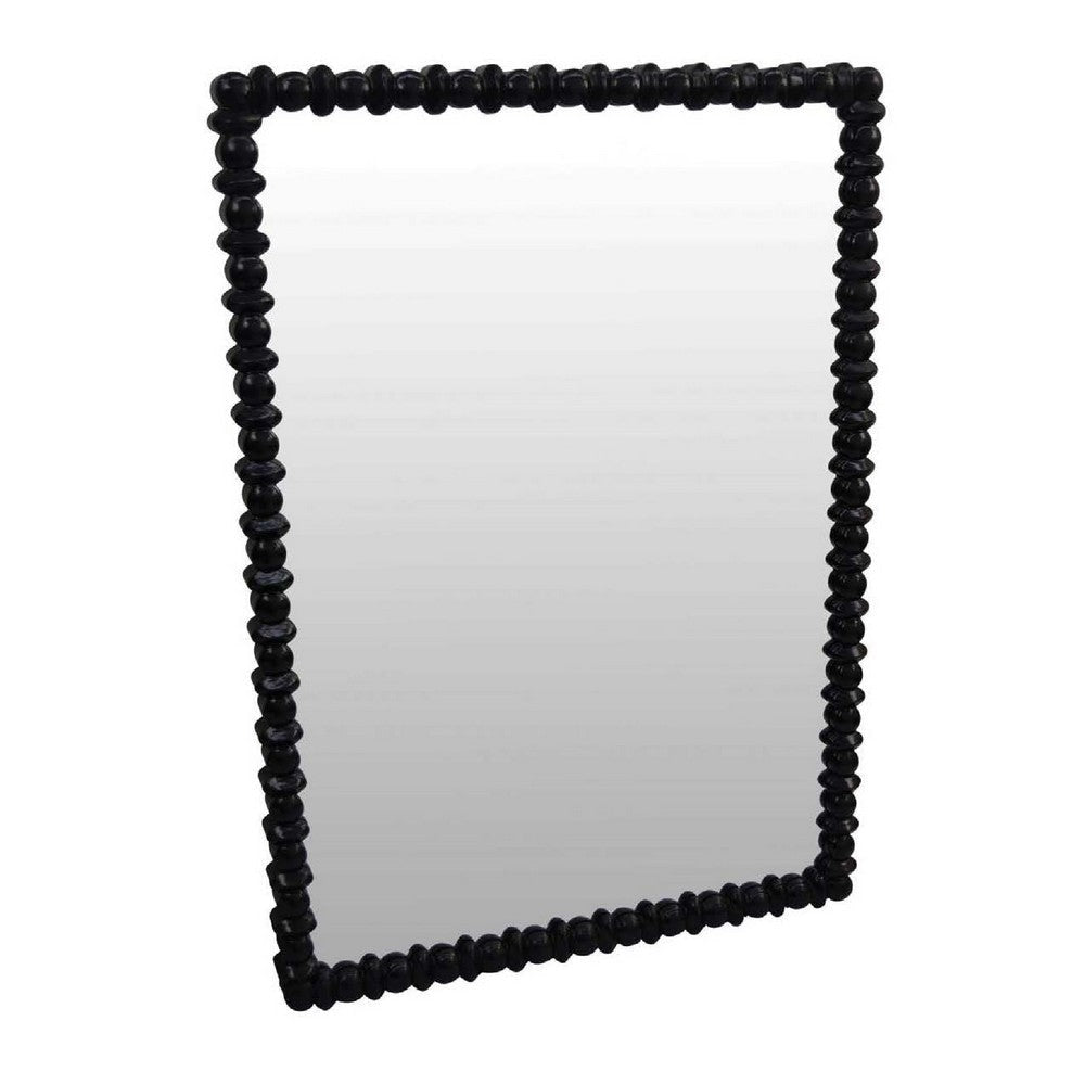 Perz Wall Mirror | 42" | Square Frame | Black Beaded Wood Frame