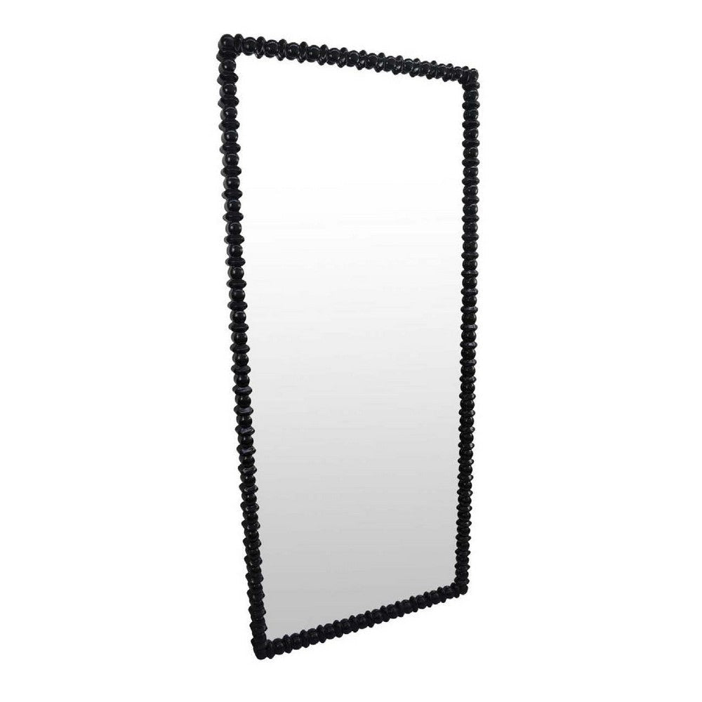 Perz Floor Mirror | 72" | Rectangular Shaped Black Beaded Wood Frame