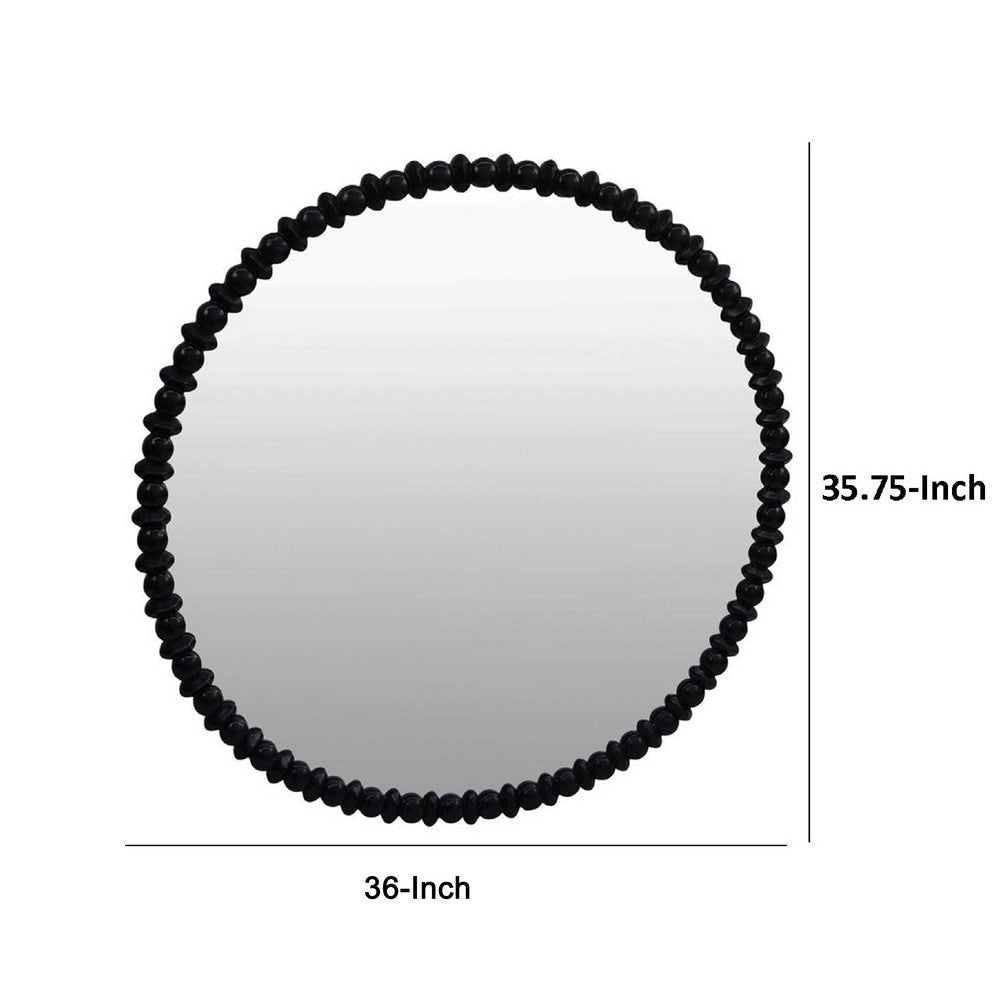 Perz Wall Mirror | 36’’ | Round Shape with Black Beaded Wood Frame BM334813