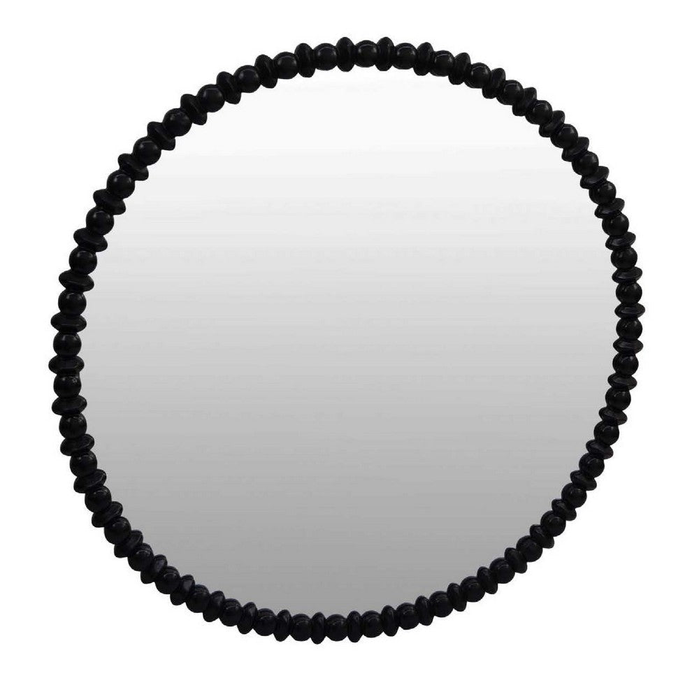 Perz Wall Mirror | 36" | Round Shape with Black Beaded Wood Frame