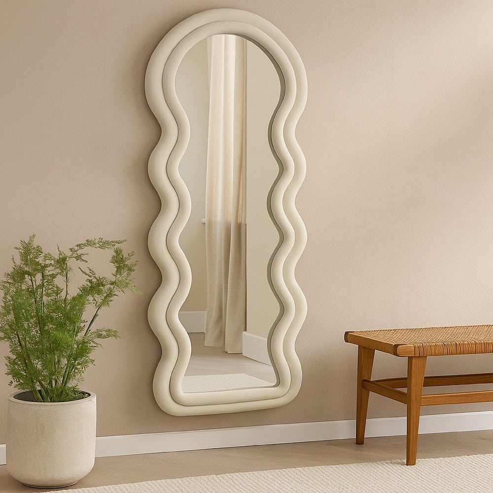 Izy Floor Mirror | 63" | Light Beige Wavy Abstract Frame | Wood