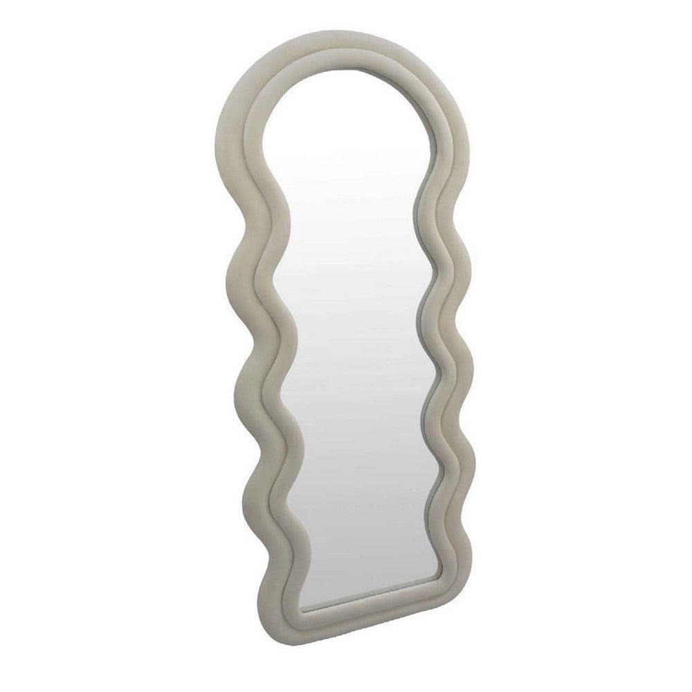 Izy Floor Mirror | 63" | Light Beige Wavy Abstract Frame | Wood