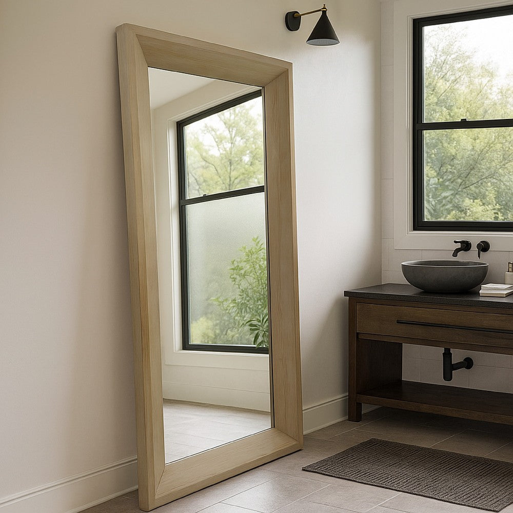 Cisy Floor Mirror | 75" | Light Oak Brown Wood Rectangular Frame