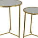 Modern Plant Stand Table Set of 2 | Round Mirror Top | Gold Metal Base BM334816