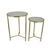 Modern Plant Stand Table Set of 2 | Round Mirror Top | Gold Metal Base