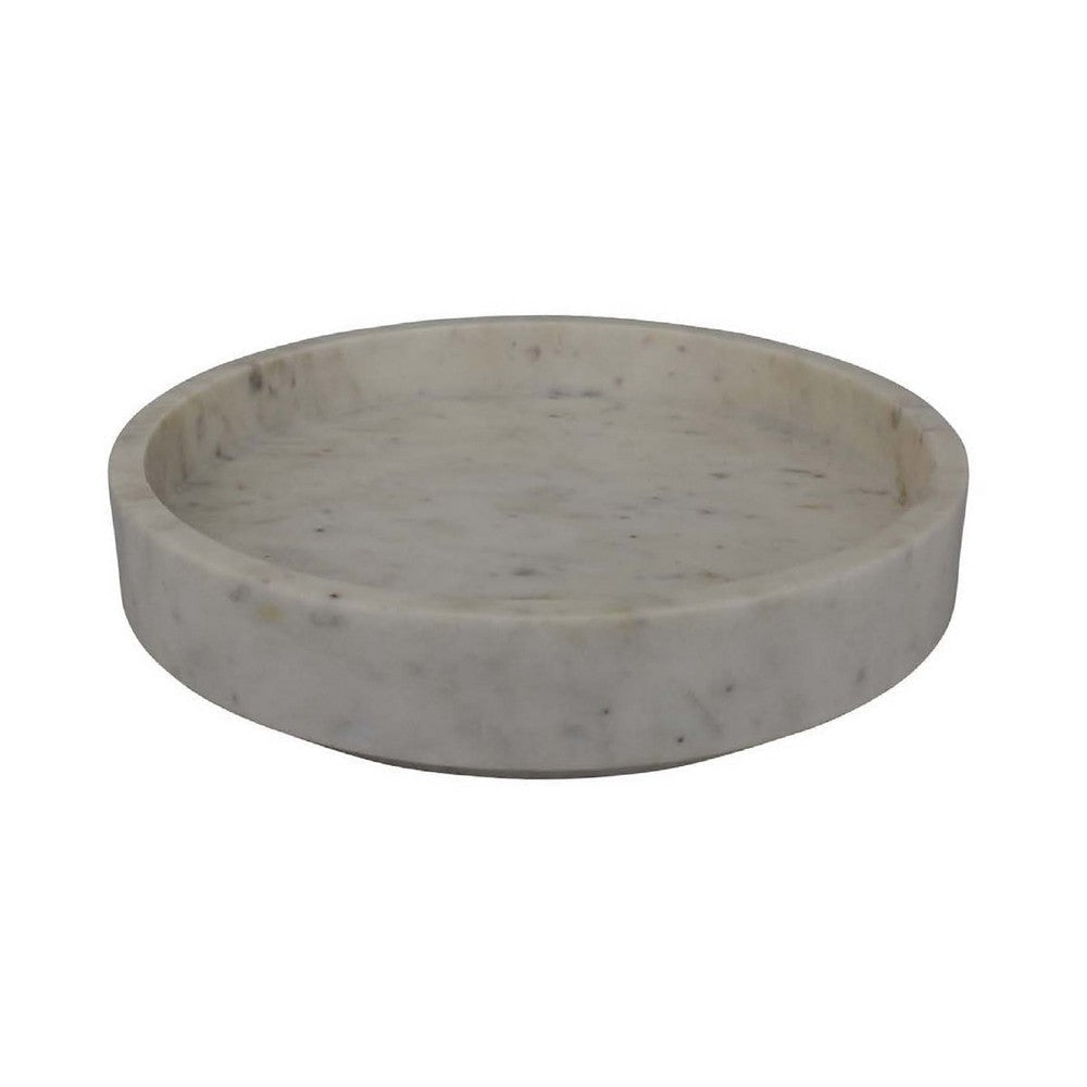 Accent Decorative Bowl | Tray Edge Antique Style White Marble | 13"