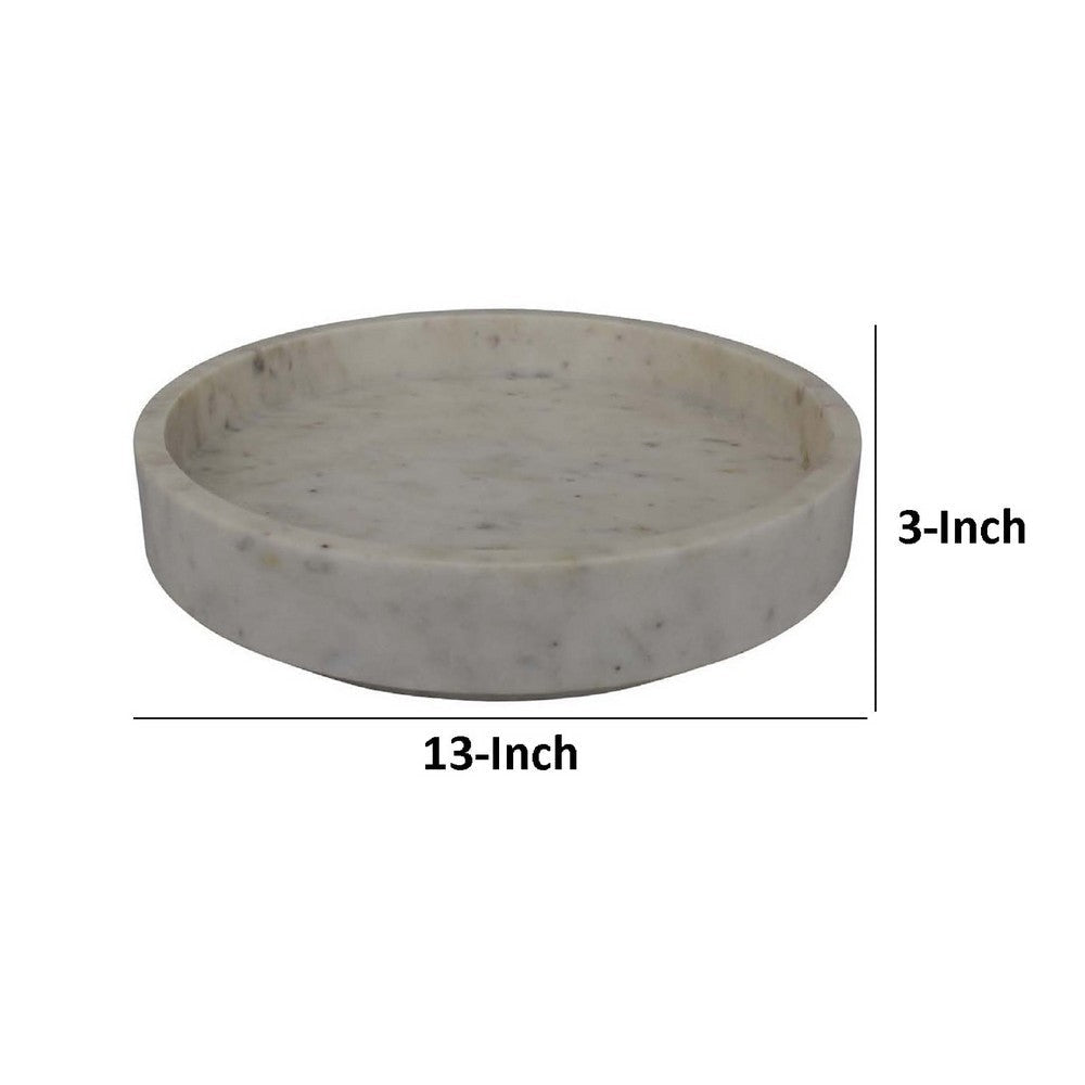 Accent Decorative Bowl | Tray Edge Antique Style White Marble | 13’’ BM334819