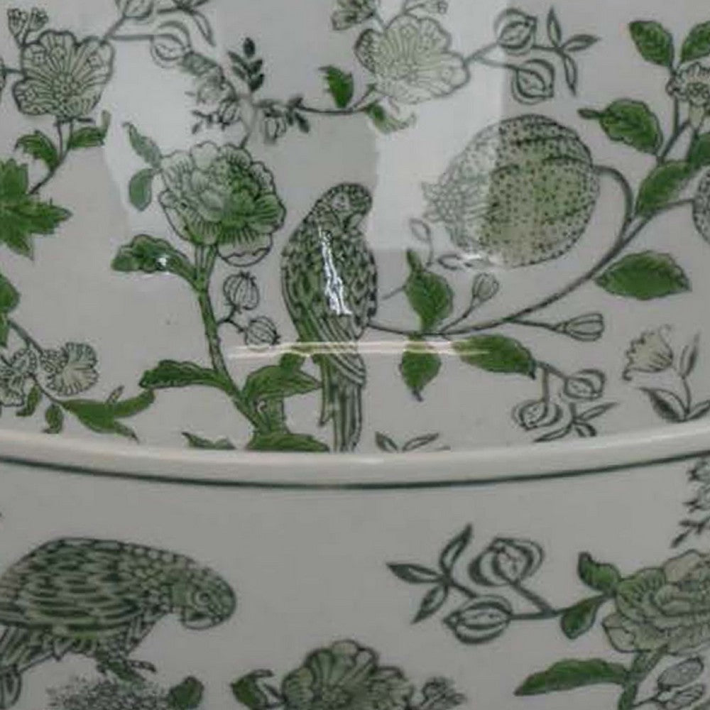 Accent Decorative Bowl | Chinoiserie Art Inspired White Gray Finish BM334820